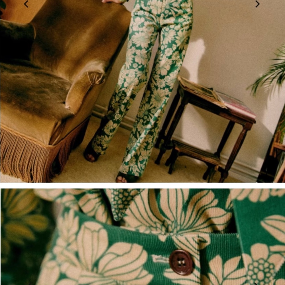 Sezane Martin Trousers in Seventies Green Flower